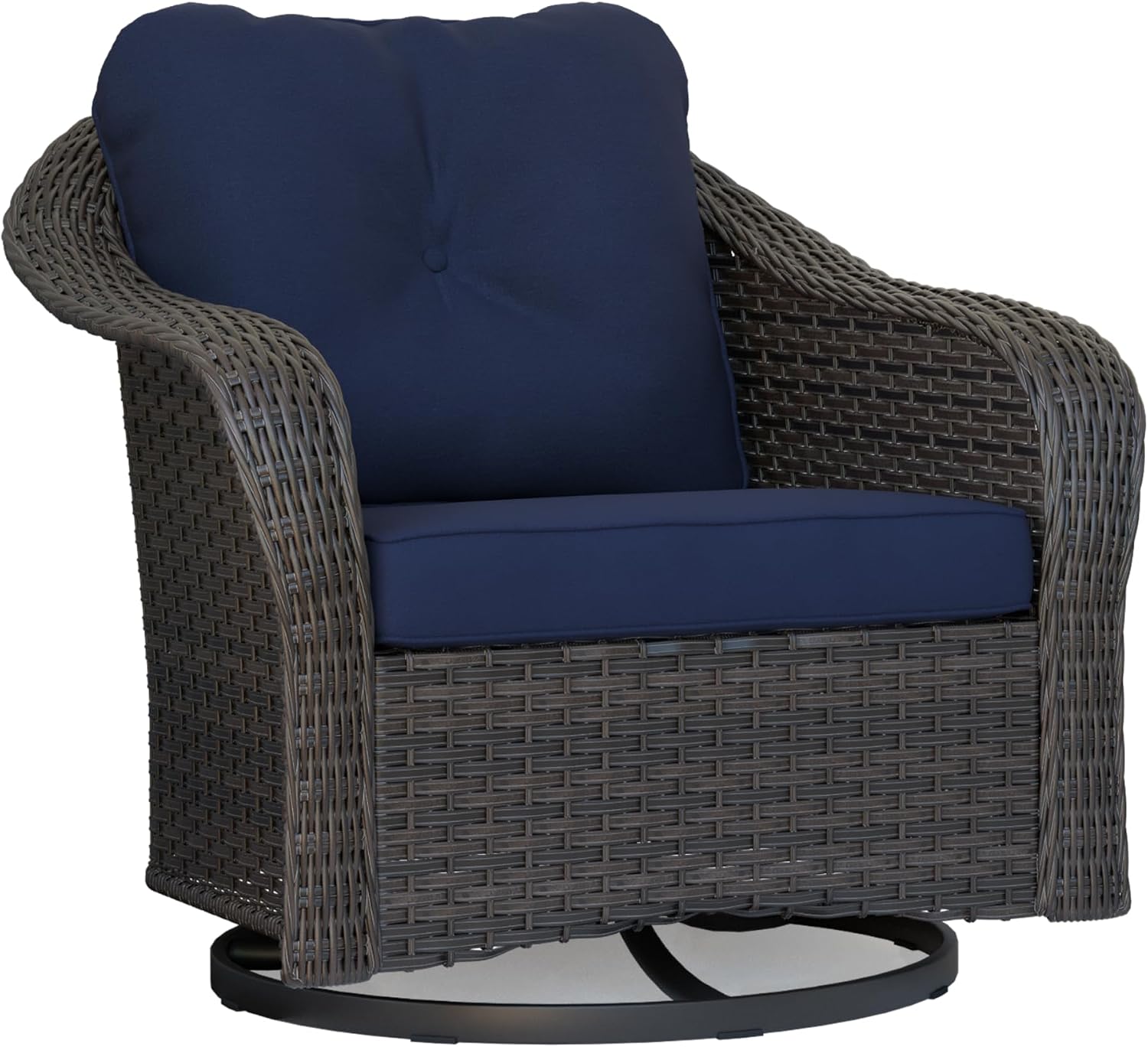 Wicker Swivel Rocking Chairs - Outdoor Brown Wicker Swivel Glider Chair Outdoor Rocking Chair with Water-Resistant Cushions, Blue
