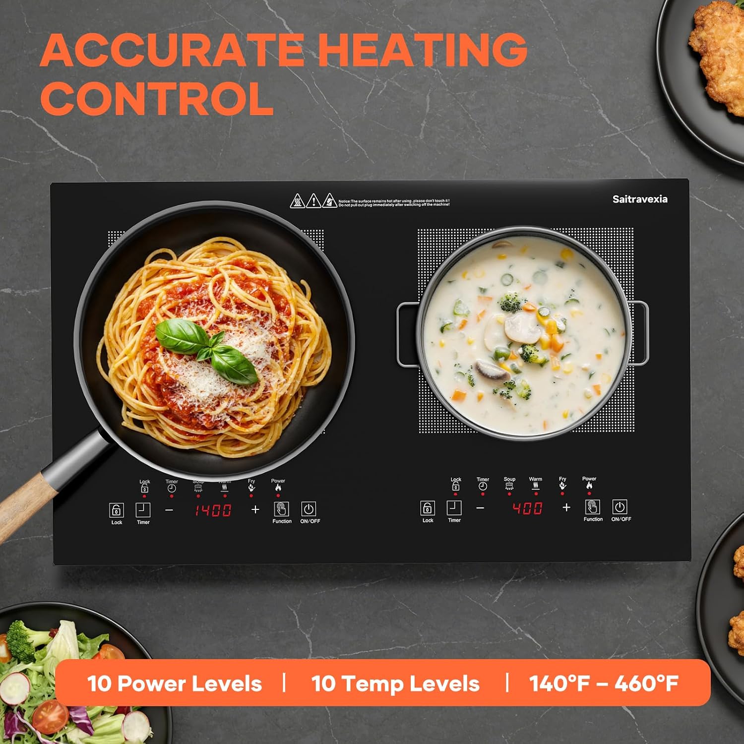 Double Induction Cooktop 1800W, Portable 2 Burner Electric Cooktop with Full Touch Control, 10 Power Levels, 4-Hour Timer, Safety Lock, 110-120V