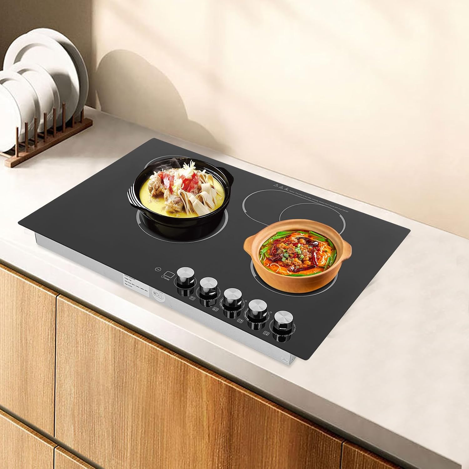 Electric Cooktop 3 Burners, Built in Radiant Electric Stove Top,2600W Cooktop Stovetop with Sensor Touch Control&Timer,Temperature,9 Heating Level,110V (4 Burners)