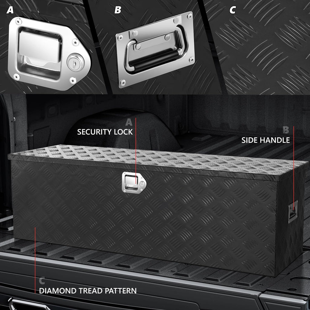 DNA MOTORING Truck Tool Box Lockable Storage Box, Truck Bed Tool Box Truck Bed Organizer Aluminum Truck Tool Boxes for Bed of Truck, w/Lock & Keys, 47'L X 15' W X 15' H Black, TBOX-T5-001-BK