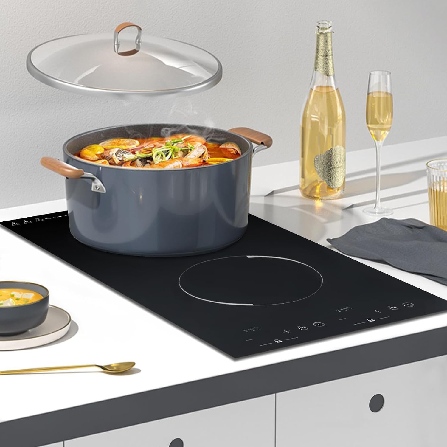 NIENIEE Electric Cooktop 2 Burner, Portable Induction Cooktop with Independent Burner Control, 1200W+1100W Dual Cooking Zones, 9 Temperature Settings, 110V for Kitchen, Dorm, RV (Fits 10.24' Pots)