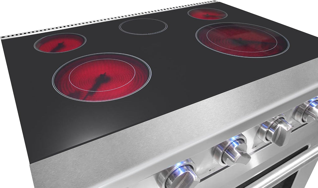 KOSTCH 30 inch Professional Electric Range with 5 Heating Elements Cooktop, 4.55 Cu. Ft. Convection Oven Capacity, Smooth Glass Top, in Stainless Steel, KOS-30RE06H (White)