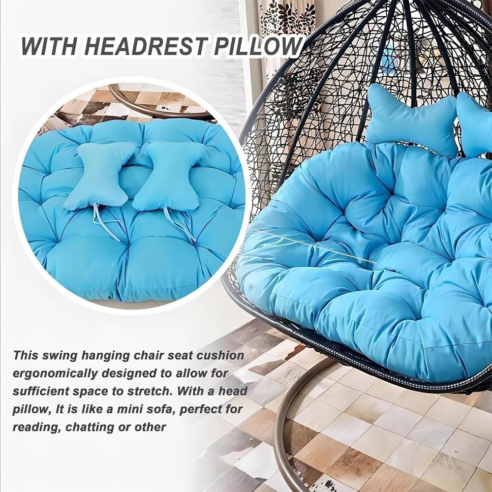Oversized Double Papasan Chair Cushion 59 x 39 Inch (Without Chair), Outdoor Waterproof Hanging Swing Chair Cushion, Patio Swivel Rocker Chair Cushion with Headrest Pillow(Gray)