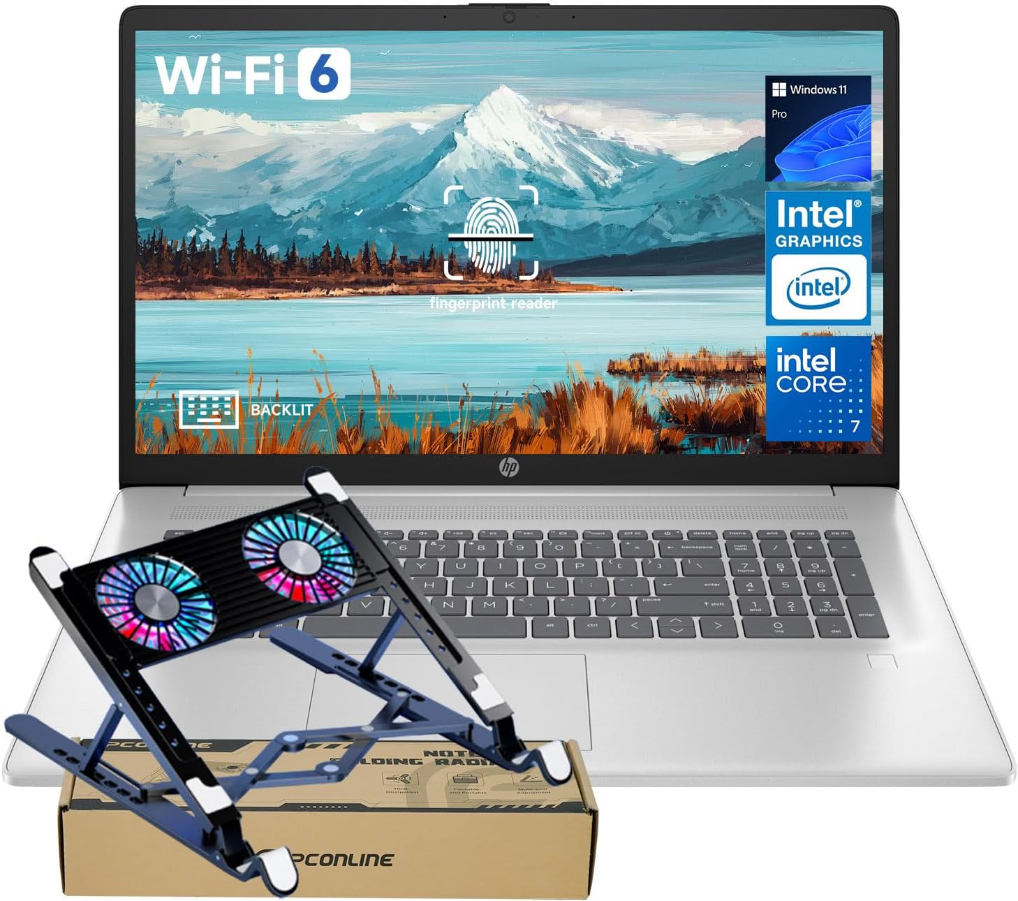 HP 2025 Laptop, 17.3' FHD, CORE 7 (Exceeds i7 1355), 64GB RAM, 2TB SSD, FP Reader, Backlit Keyboard, Webcam, Wi-Fi 6, Windows 11 Pro, Silver, Bundle with PCO Laptop Cooler