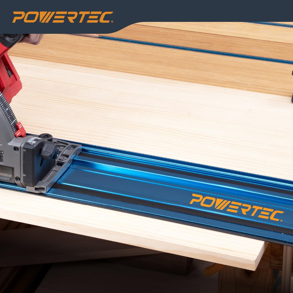POWERTEC 72153 110' Track Saw Guide Rail Joining Set for Milwaukee Track Saws | Includes 2x55 Aluminum Guide Rails and (2) Guide Rail Connectors for Woodworking Projects