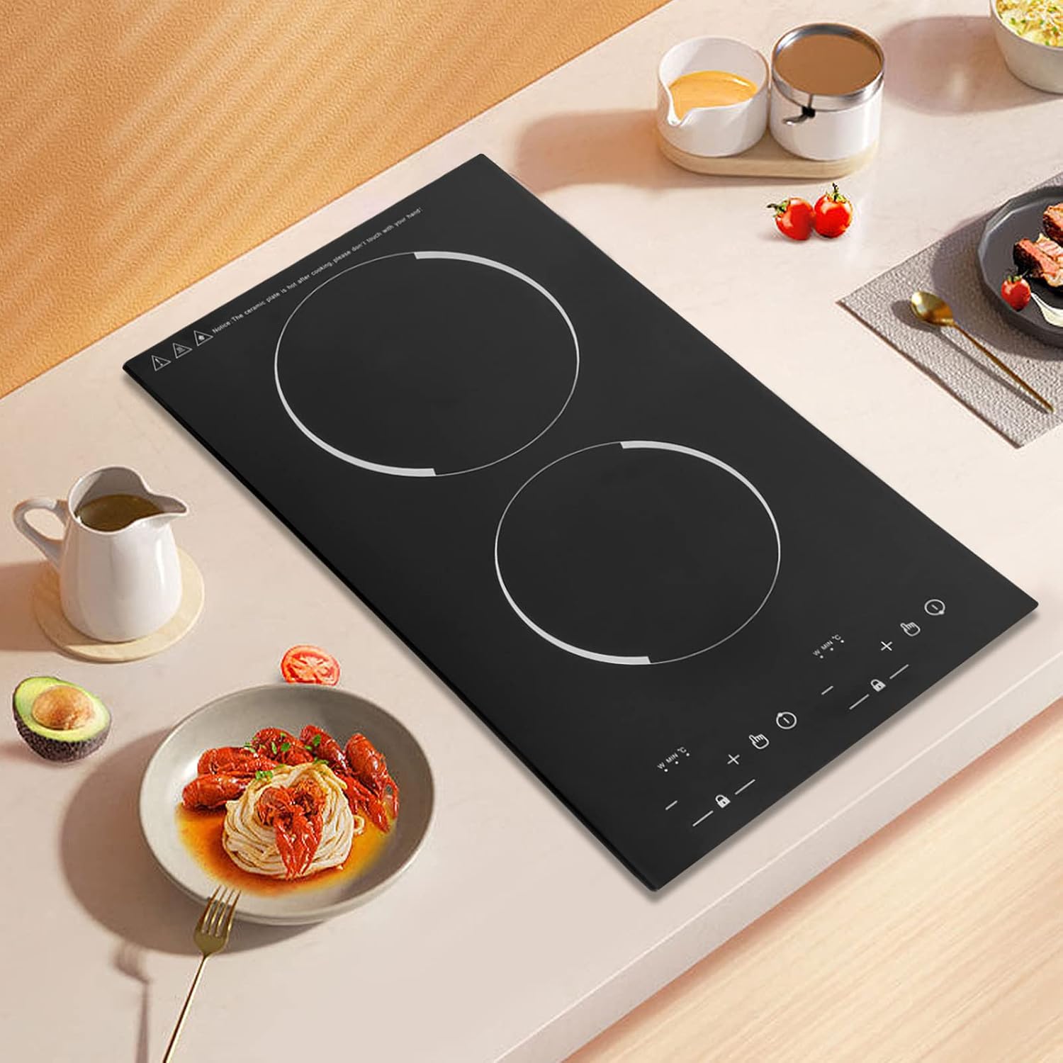 Double Induction Cooktop, 110V 4000W Electric Cooktop with LED Digital Screen and 9 Temperature Adjustment Gears Portable Induction Cooktop Stove for Home Kitchens, Restaurant, Apartments