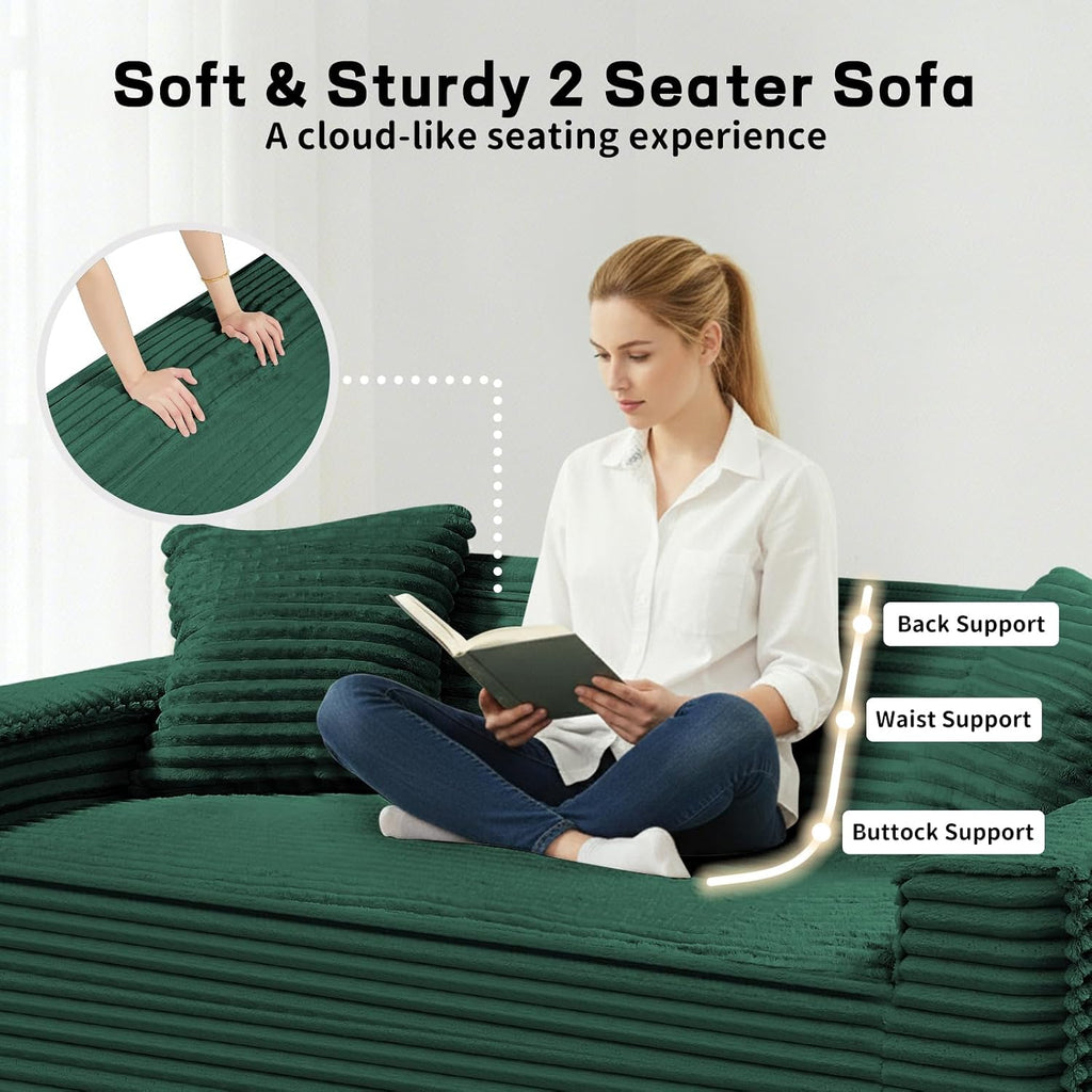 3 Seater Sofa Couch for Living Room (Green, 38' D + 2 Pillows)