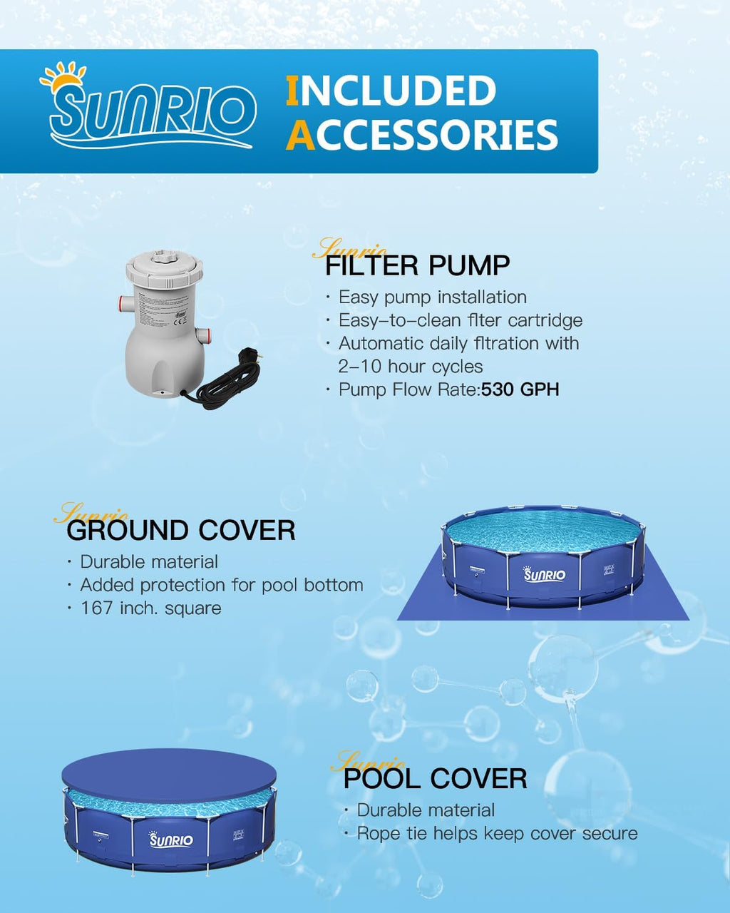 12'*30' Round Above Ground Swimming Pool for Kids and Adults Metal Frame Family Pool with 530 GPH Filter Pump Pool Cover and Ground Cover Capacity 1664 Gallon