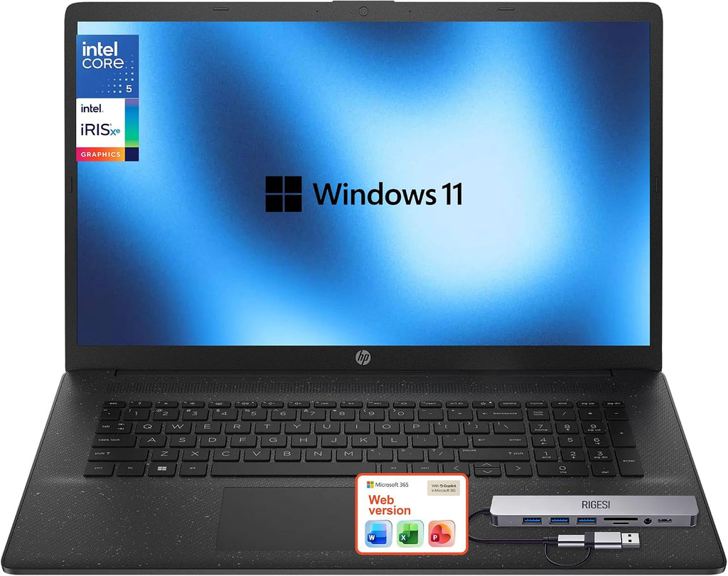 HP 17.3' Business Laptop, 13th Gen Intel i5, 16GB RAM, 1TB SSD, Windows 11 Pro, Wi-Fi 6, Flagship Business Laptop Bundle with Docking Station Jet Black, Free Web Office