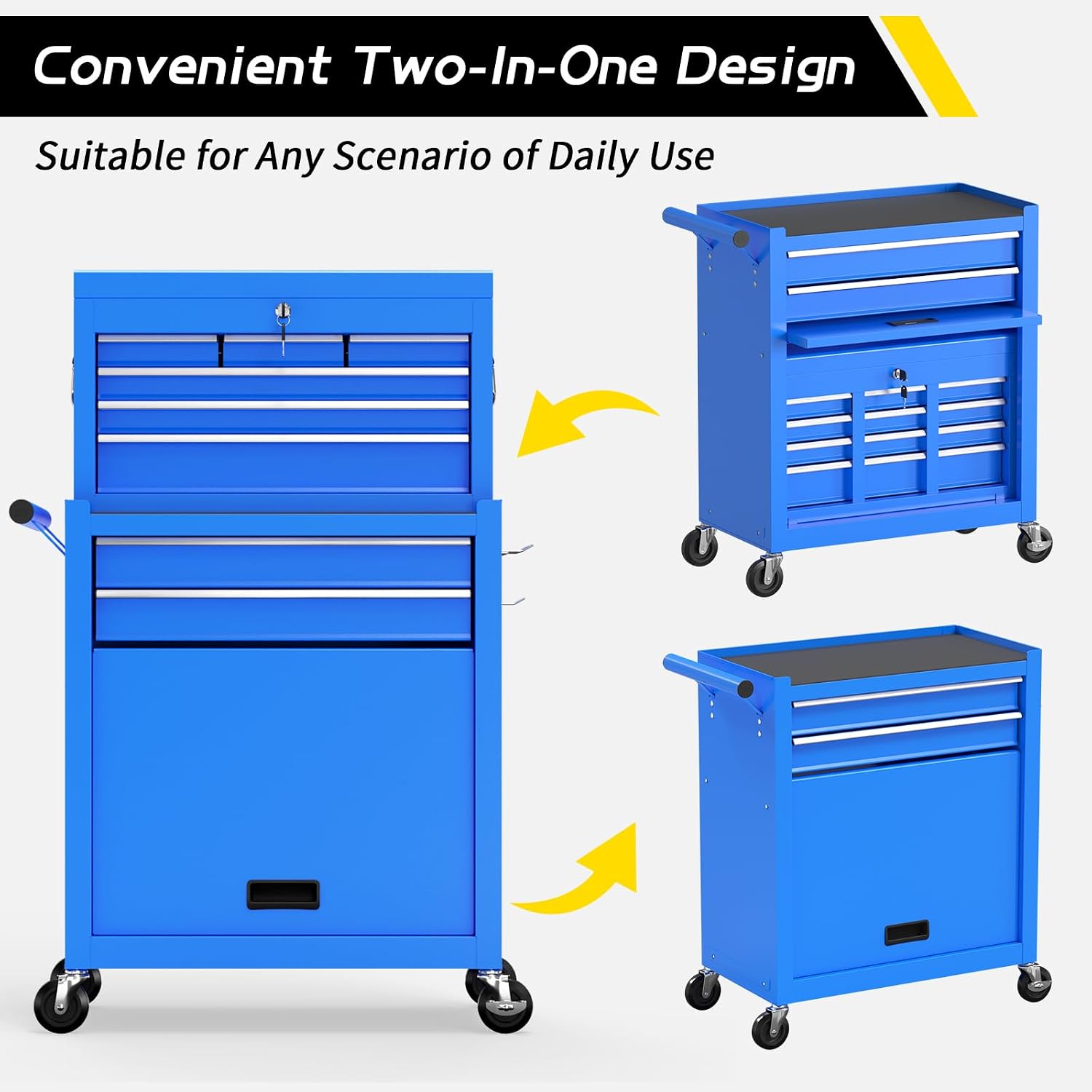 On Shine 8 Drawer Rolling Tool Chest, Large Capacity Rolling Tool Box with Wheels, Locking Mechanical Tool Chest, Portable Tool Box with Sliding Drawers for Garage Workshop and Tool Room (Blue)