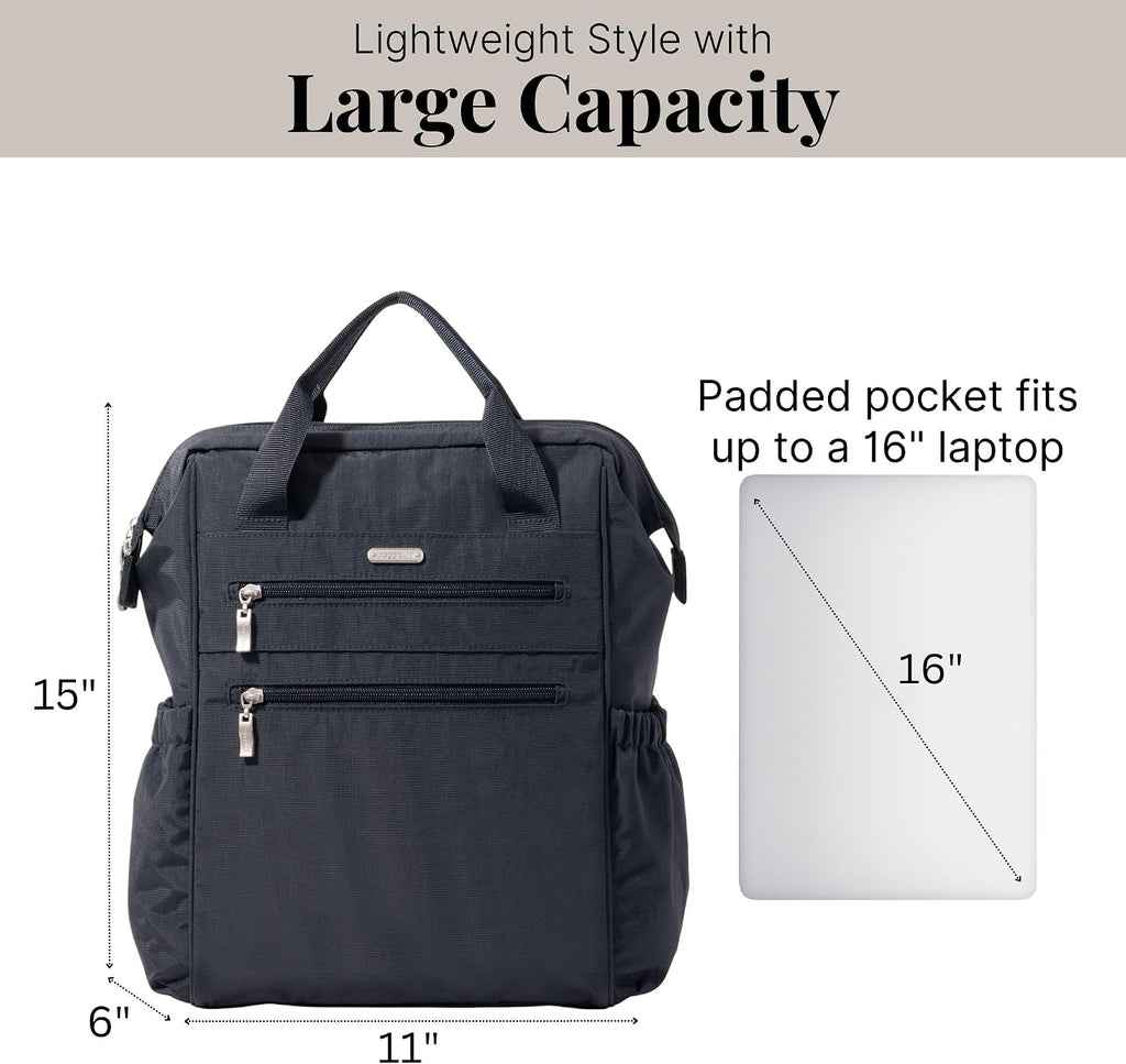 Baggallini City Scape Backpack - 15'x11' Lightweight Work Travel Bag w/Luggage Sleeve & RFID