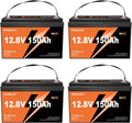 4X 12V 150Ah LiFePO4 Lithium Battery Built-in 100A BMS 1920Wh 15000+ Deep Cycle Rechargable Low Temp Cut Off Battery for Camping, Solar, RV, Marine, Off-Grid Applications