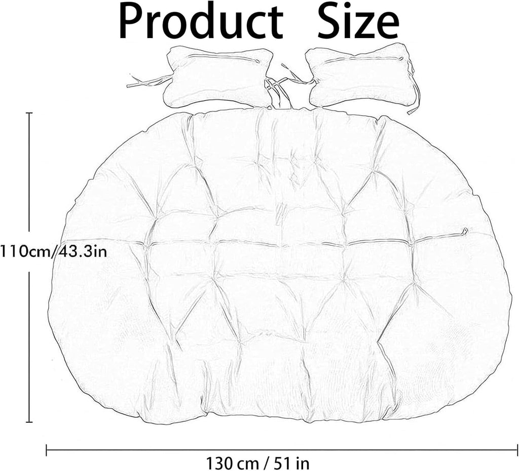 Egg Chair Swing Cushion, 2 Person Hanging Egg Chair Cushion Replacement, Double Hanging Basket Chair Cushion, Hanging Hammock Chair Cushion(B,130 * 110cm/51 * 43in)