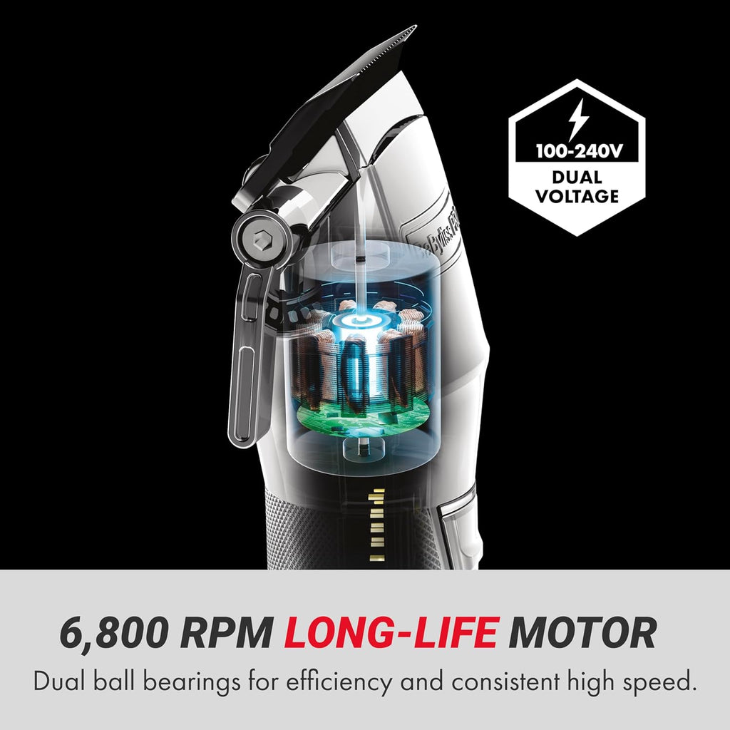 BaBylissPRO FX+ Professional Barber Cord/Cordless Hair Clippers for Men, All Metal, Lithium Battery with 3-Hour Runtime