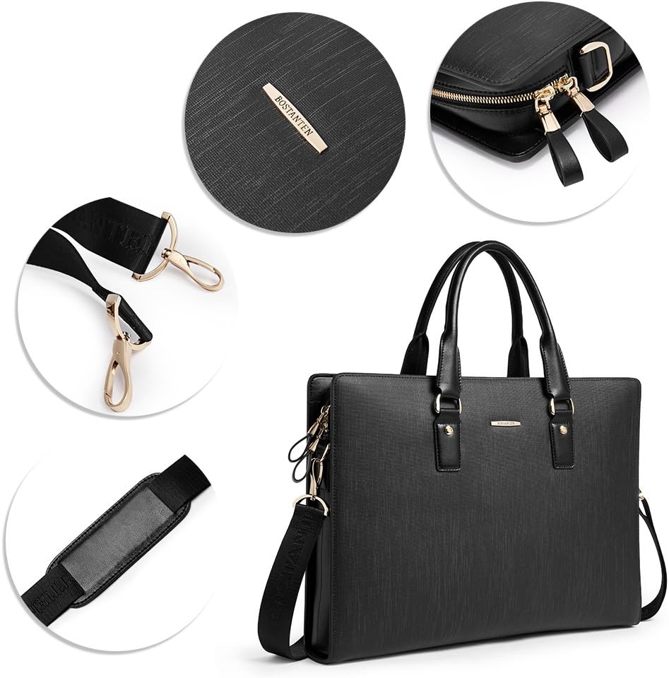 BOSTANTEN Leather Lawyers Briefcase Laptop Business Slim Bags for Men & Women