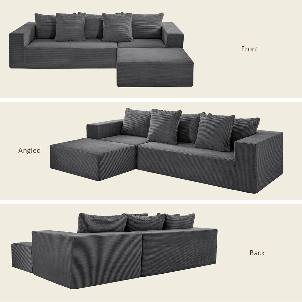 INGEROOM 108' Cloud Sectional Couch with L-Shape Chaise, Modular Sofa Memory Foam, Boneless Sofa with Movable Ottoman, Upholstered Couches for Living Room Bedroom, No Assembly Required, Dark Gray