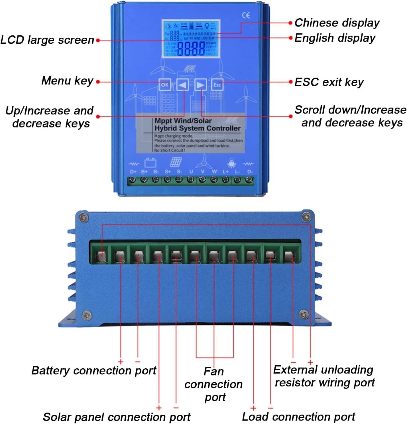 Wind Solar Hybrid System MPPT Charge Controller with Dump Load 3000W,5000W,6000W,8000W,10000W,12000W Wind Turbine Generator Solar Panel 12V/24V/48V Auto Regulator, Solar Controller,12000W-12V
