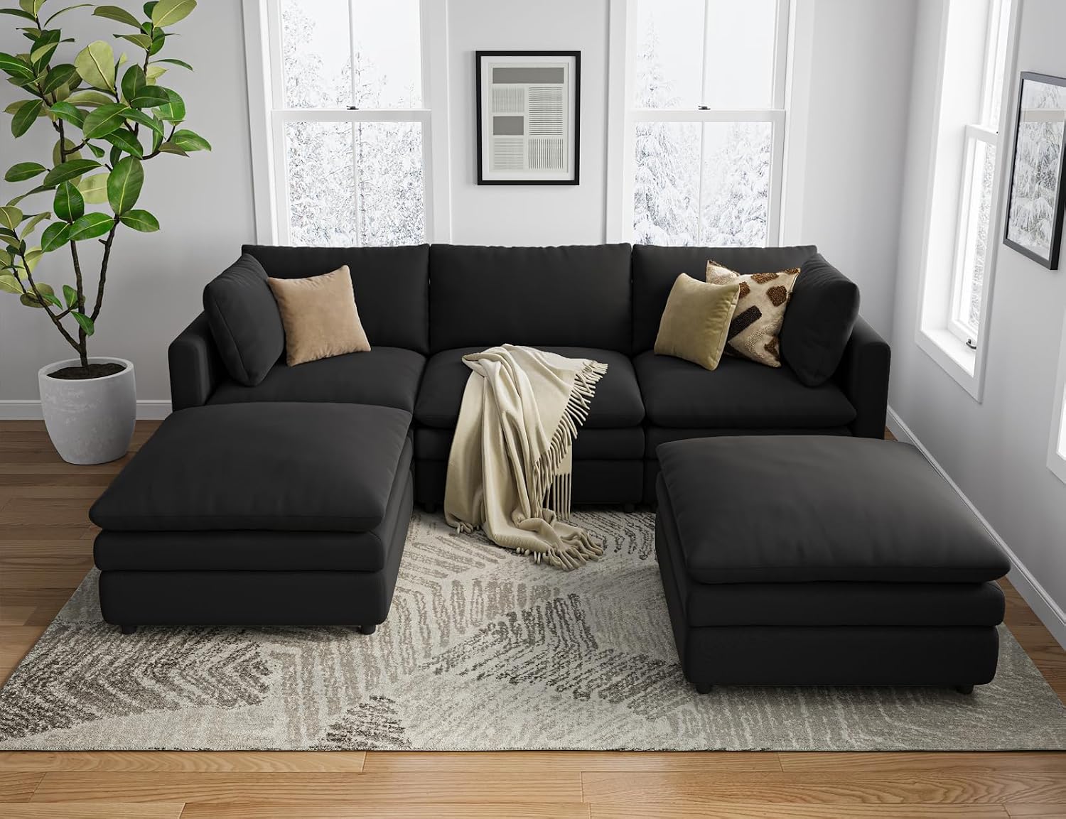 Txtin's Sectional Couches for Living Room U Shaped Cloud Couch with Ottoman Deep Plush 5 Seats Sofa Modern Sofa for Apartment
