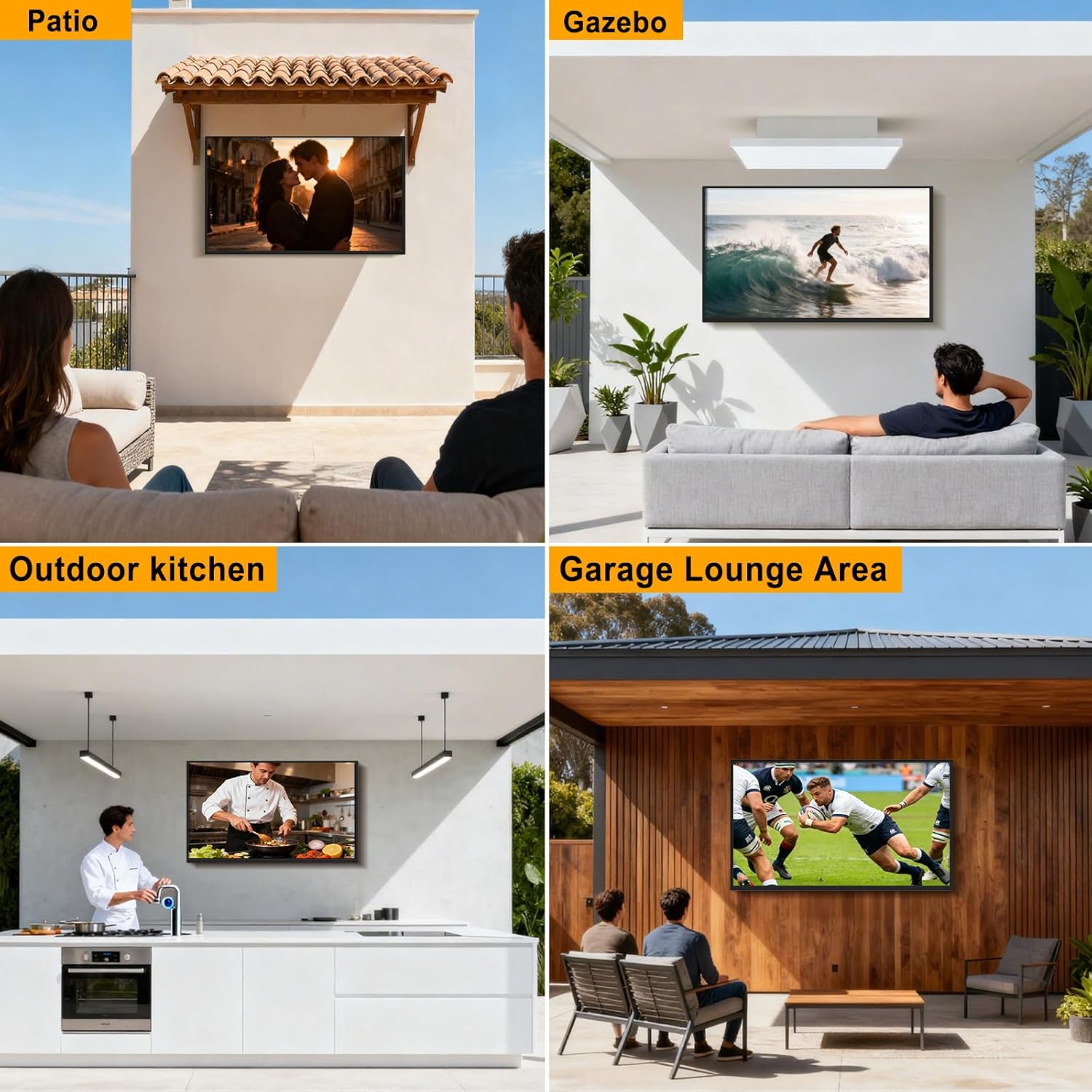 55 Inch Outdoor TV, 4K Weatherproof Outdoor Smart TV, 1000nits High Brightness Outdoor TVs, IP65 Waterproof TV, Voice Assistant Remote, Compatible with Dolby, Suitable for Partial Sun