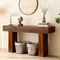 ZYBT 56' Fluted Console Table, Boho Vanity Desk Wooden Narrow Sofa Table Behind The Couch, Farmhouse Entryway Table for Entrance, Hallway,Living Room,Bedroom, Home Office,Brown
