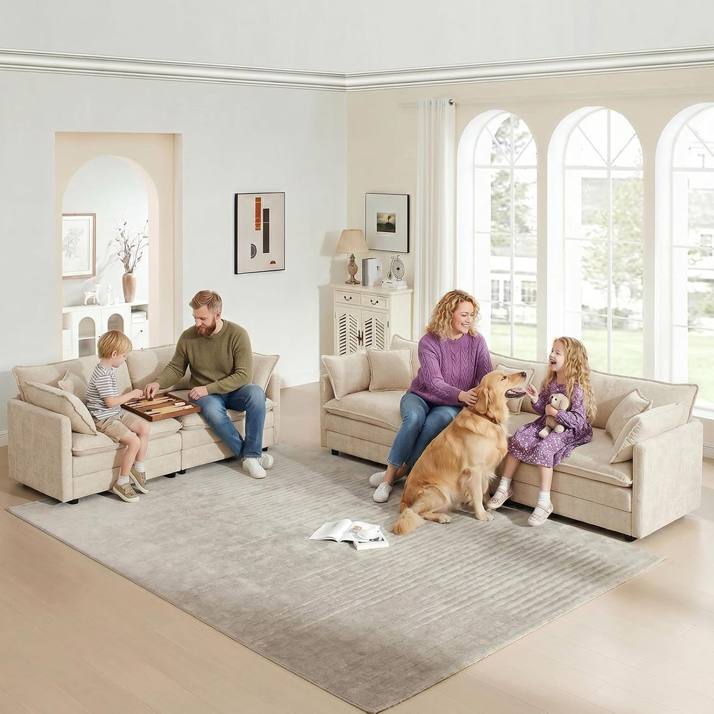 GNIXUU 111.5' Modern Cloud Sofa Couch, Chenille Comfy 3 Seat Sofa Couch with Pillows & Armrest for Living Room, Bedroom, Deep Seat Sofa(Camel)