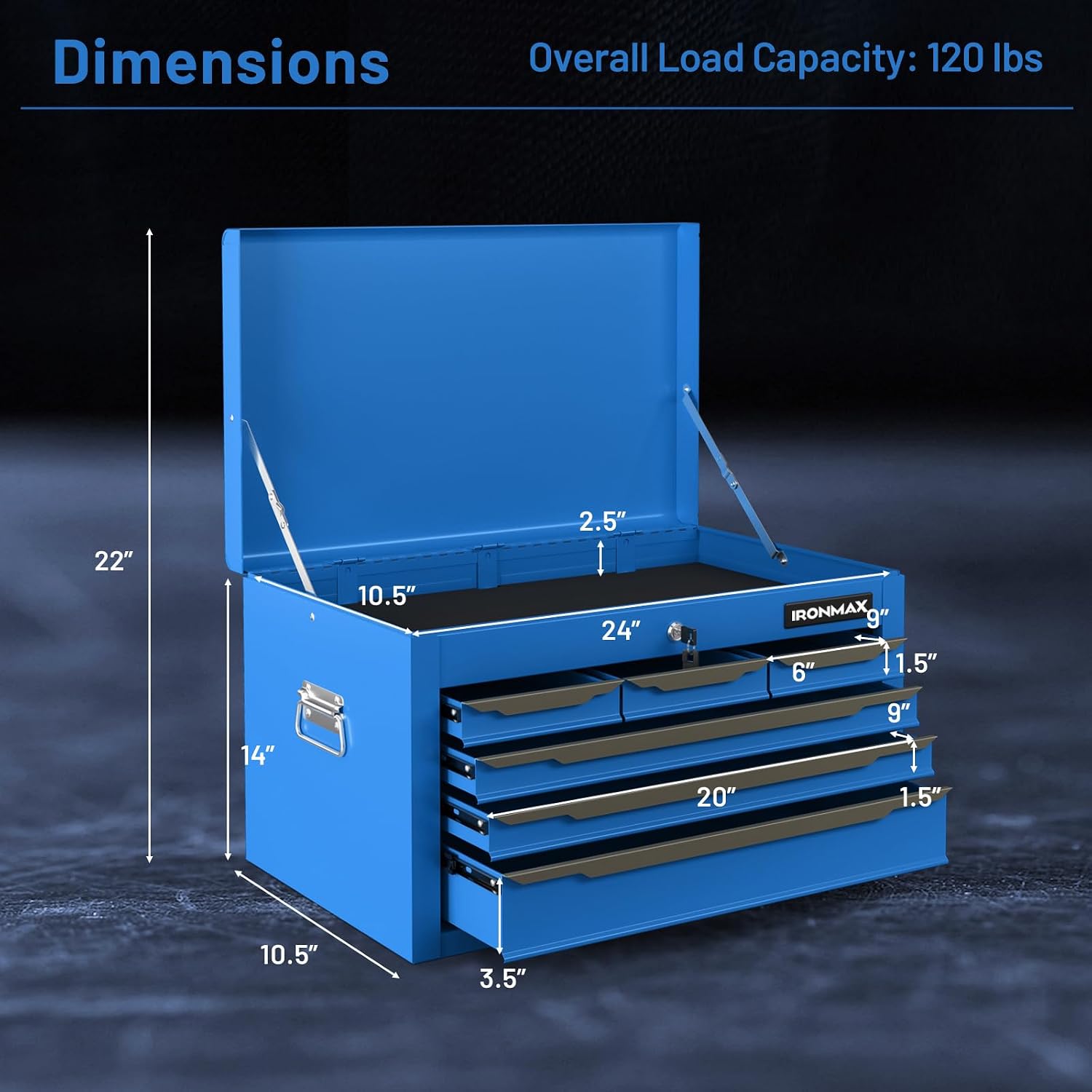 Goplus Tool Box, 24' Steel Tool Chest w/6 Drawers, Top Tool Tray,Automatic Lock, Protective Liners, Handle, Smooth Ball Bearing Sides, Portable Tool Storage Organizer, Toolbox for Garage Workshop
