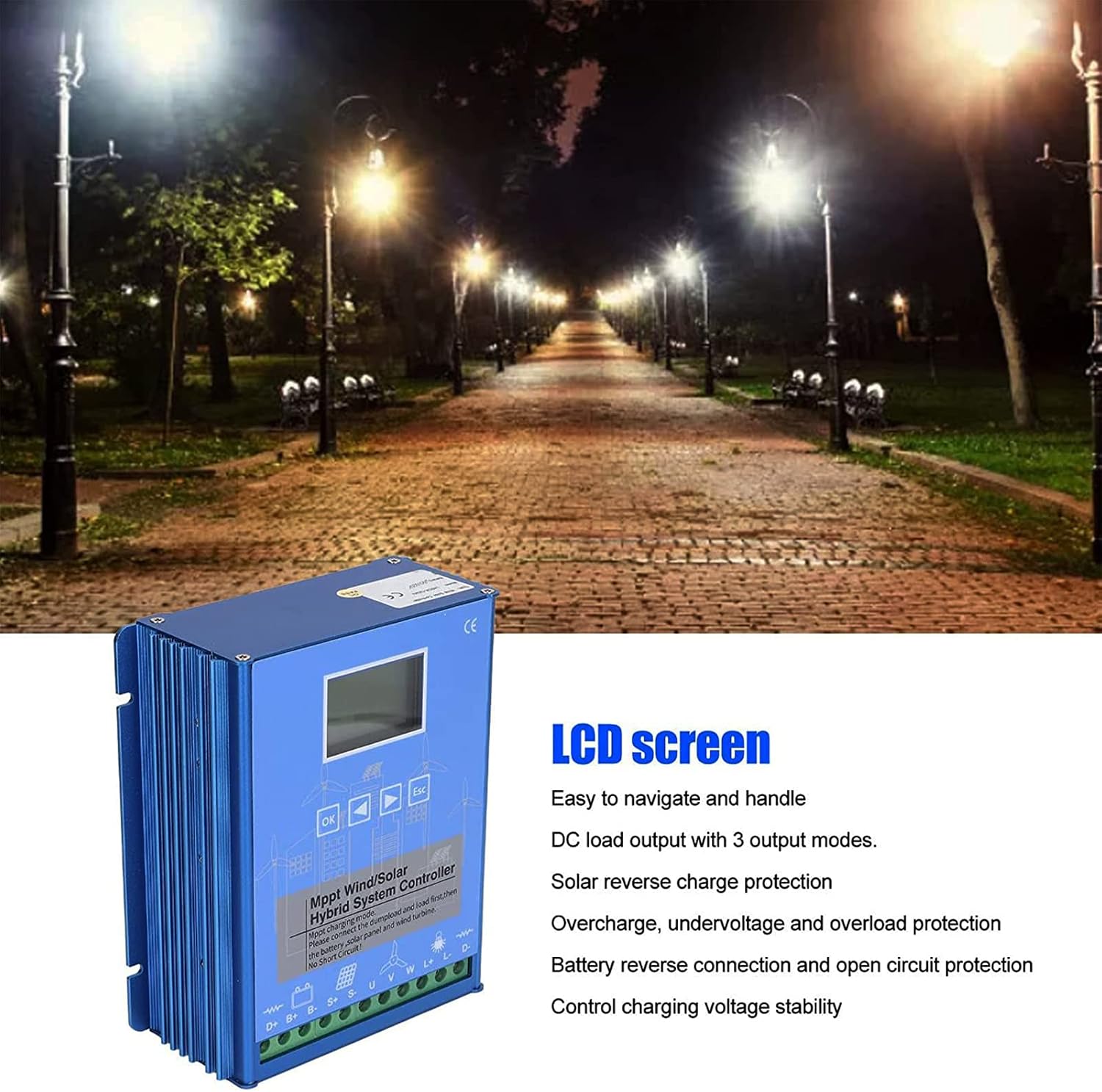 3000W Hybrid MPPT Wind and Solar Controller, Charging Regulator with MPPT Boost Charge Regulator,12V 24V 48V