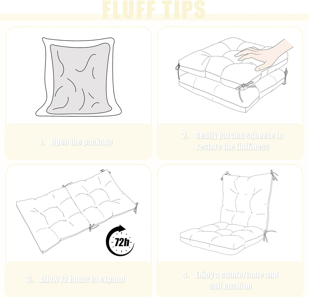 2sets Rocking Chair Cushion Set,Outdoor Patio Chair Cushions,Waterproof and Fade-Resistant Replacement Tufted Pads with Ties for Indoor Outdoor Rocker/Patio/Swing Chair,42 x 21 x 5 Inches