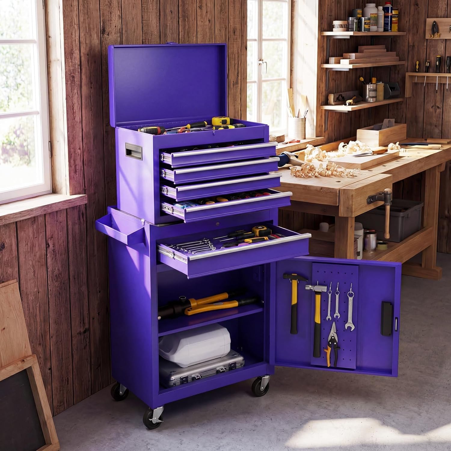 Goplus Rolling Tool Chest, 5-Drawer Tool Box Organizer w/Lockable Wheels & Sliding Drawers & Detachable Top & Adjustable Shelf, Tool Storage Cabinet for Garage Workshop