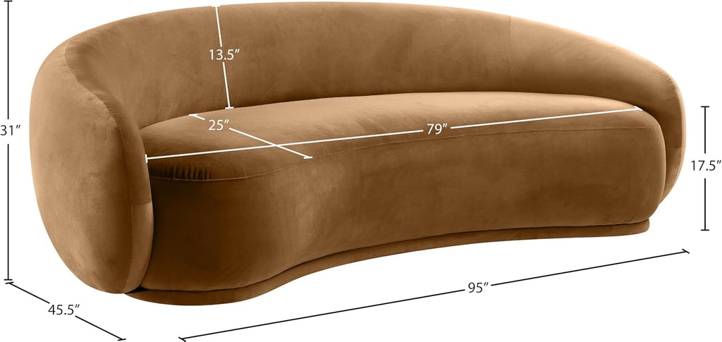 Meridian Furniture 44044Saddle-S Emery Collection Modern | Contemporary Sofa with Ultra Luxe Saddle 460 GSM Velvet, Solid Eucalyptus Wood Inner Frame, 95' W x 45.5' D x 31' H, Saddle