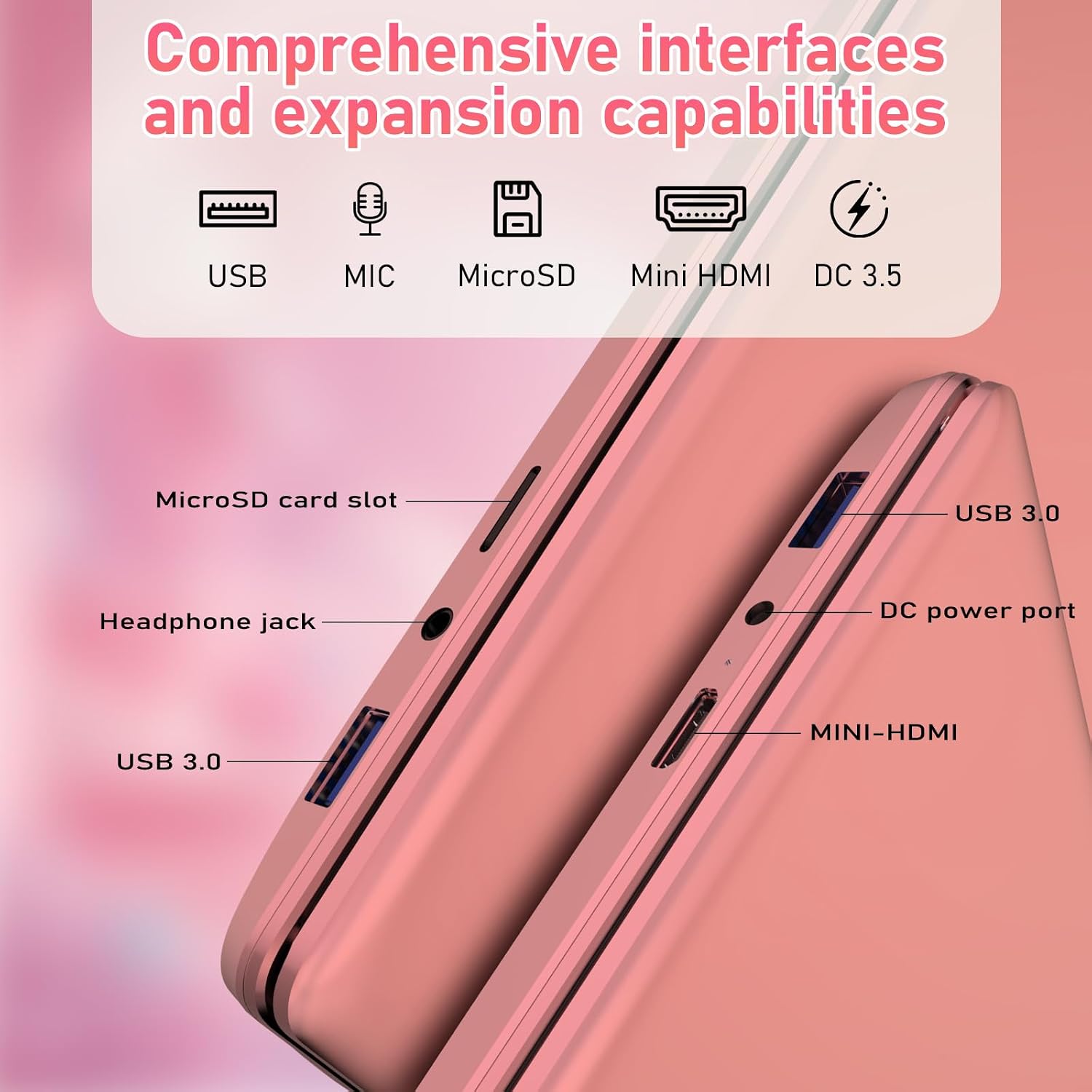 Student Laptop 15.6 Inch, Lightweight Notebook with 8GB RAM 256GB SSD, FHD IPS Display, Backlit Keyboard & Fingerprint Login, Rose Gold Portable Computer for School & Daily Use