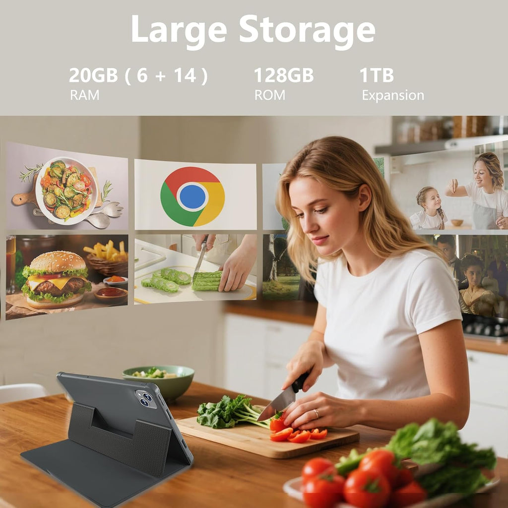 NOBKLE 11 Inch Android 15 Tablet with 4G LTE SIM Slot, 20GB RAM 128GB Storage, Octa-Core Processor, HD IPS Display, Quad Speakers, WiFi, Bluetooth, Long Battery Tablet for Work Study Travel Silver