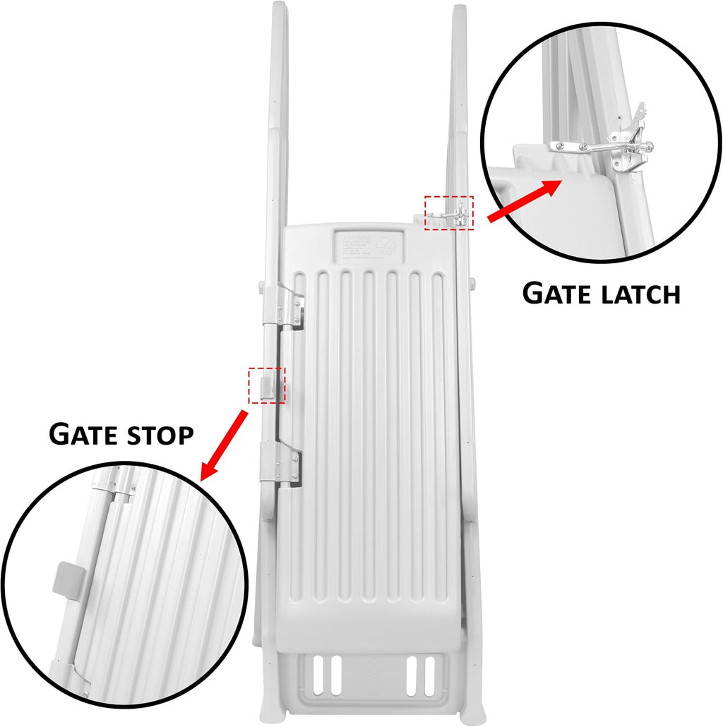 Vinyl Works AF Adjustable 24 Inch Ladder for Above Ground Swimming Pools with Secure Gate Closure and 2 Deck Mount Flanges, White