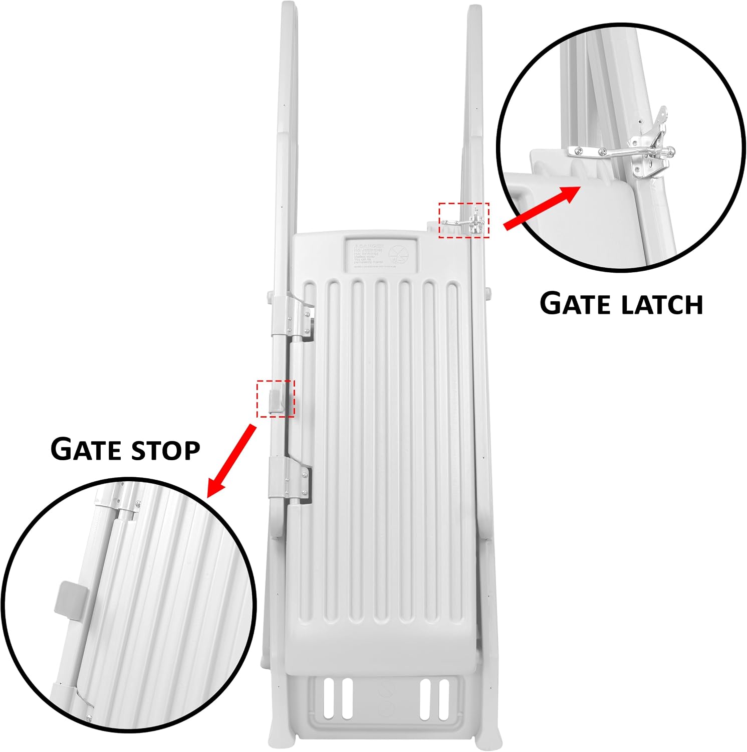 Vinyl Works AF Adjustable 24 Inch Ladder for Above Ground Swimming Pools with Secure Gate Closure and 2 Deck Mount Flanges, White