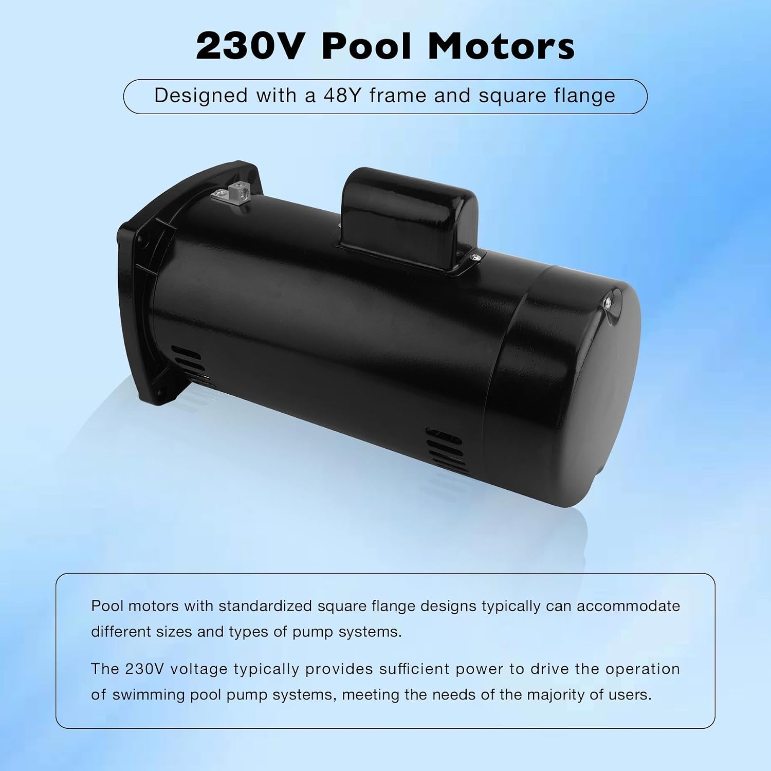 ATRACYPART USQ1202 2HP Pool Pump Motor 48Y Frame, 230V, 3450 RPM Compatible with A.O. Smith Century Pool Pump Motors with Square Flange for Various Above Ground and Underground Swimming Pools