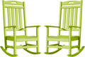 Outdoor Rocking Chair Set of 2, High Back Plastic Patio Rocking Chairs for Outside Porch Rocker Garden Lawn, All-Weather Resistant Poly Lumber Rocker Chair Outdoor, Lime