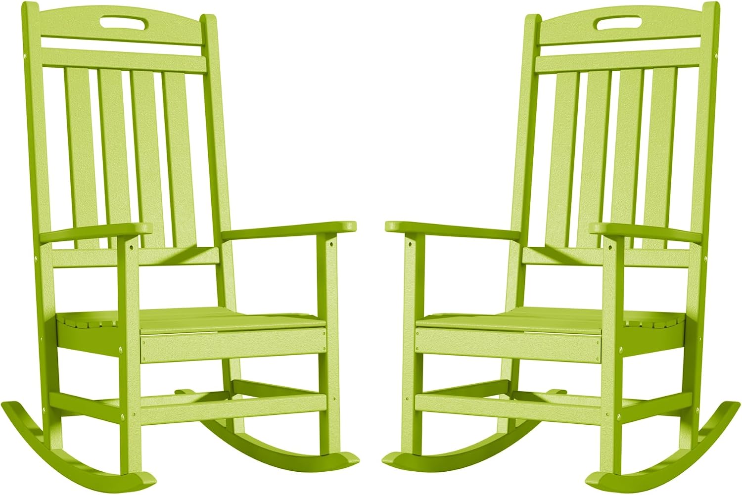 Outdoor Rocking Chair Set of 2, High Back Plastic Patio Rocking Chairs for Outside Porch Rocker Garden Lawn, All-Weather Resistant Poly Lumber Rocker Chair Outdoor, Lime