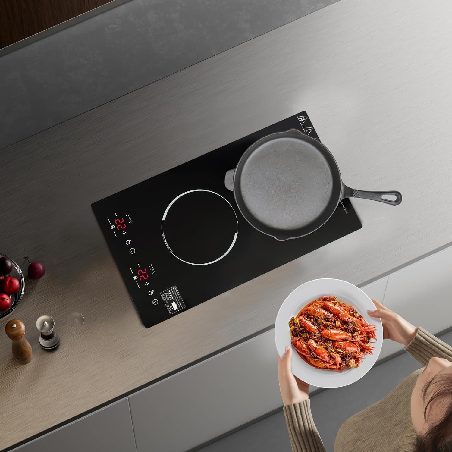 4000W Double Induction Cooktop, 2 Burner Electric Stove Top with 9 Power Levels & Timer, 20.08 Inch Portable Countertop Range with LED Digital Display for Home, Dorm, RV (110-120V)