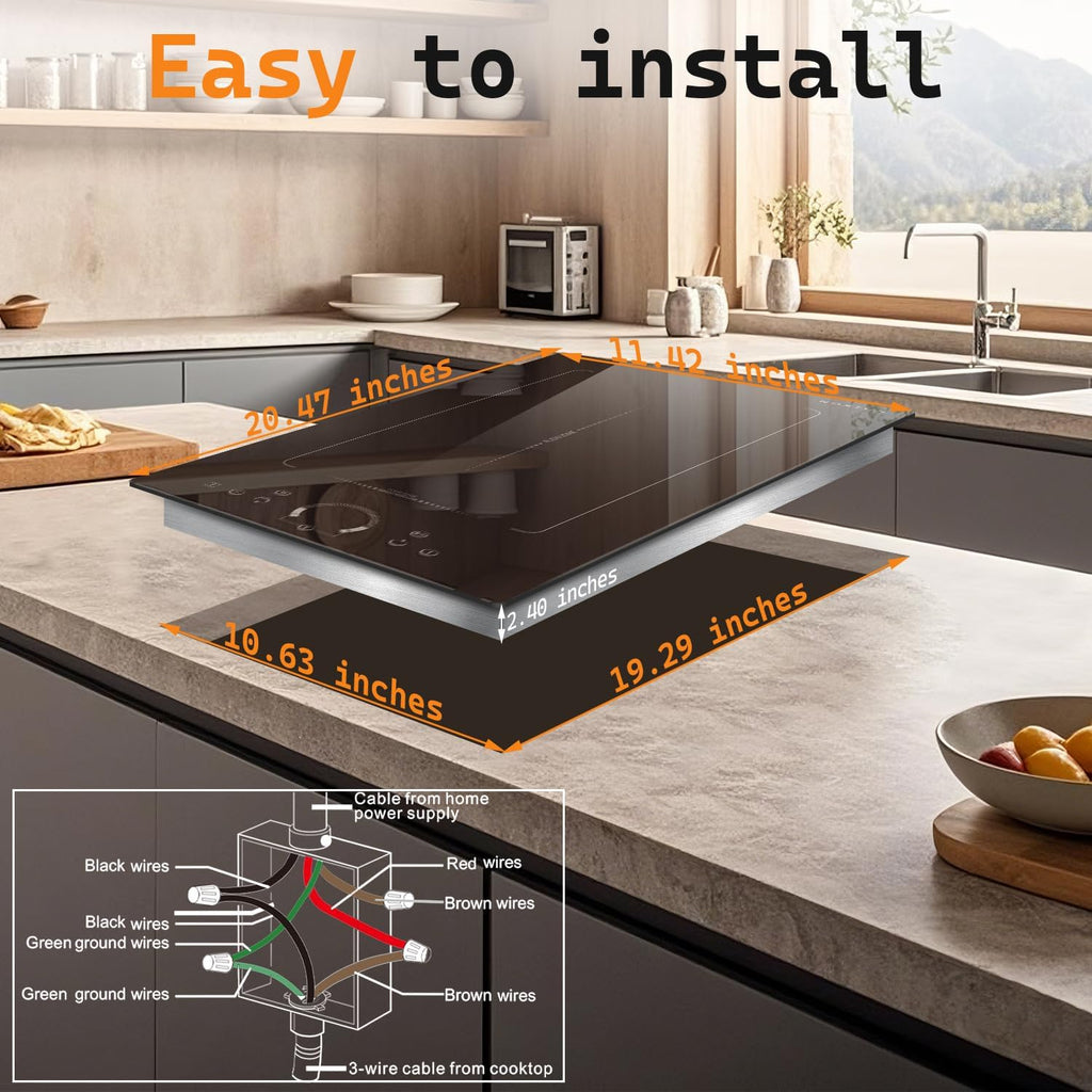 Noxton Double Induction Cooktop, 2 Burners Electric Cooktop, Upgraded Induction Stovetop with Flex Zone, Power Boost, 9 Power Levels, 3500W, Child Safety Lock, Timer, 220-240V Hard wire, 12 Inch