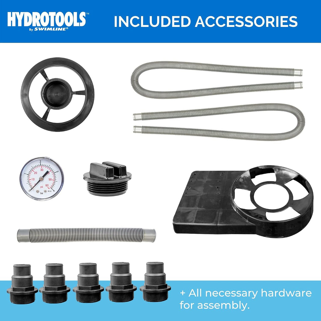 SWIMLINE HYDROTOOLS Complete Sand Filter System, 12' Tank - for Above-Ground Pools Up to 8,000 Gallons, Single Speed Pump, 0.3 THP, 1,980 GPH, 4-Way Multi-Port Valve, 42 lb Capacity