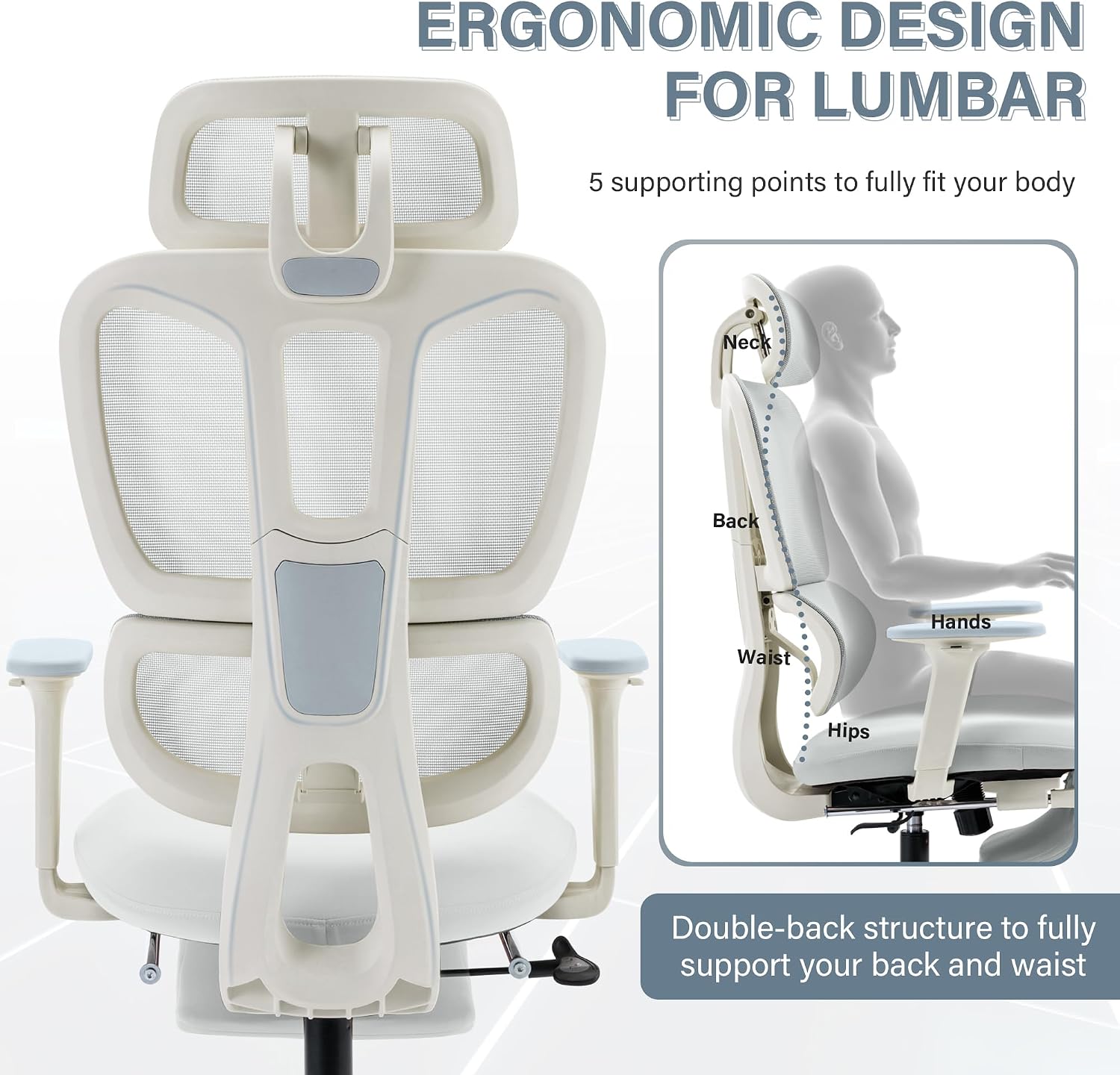 Ergonomic Mesh Office Chair with Retractable Footrest - High Back Computer Chair, Lumbar Support, Adjustable Armrest and Headrest, Durable Base - Multifunctional Home Office Desk Chair for Adults