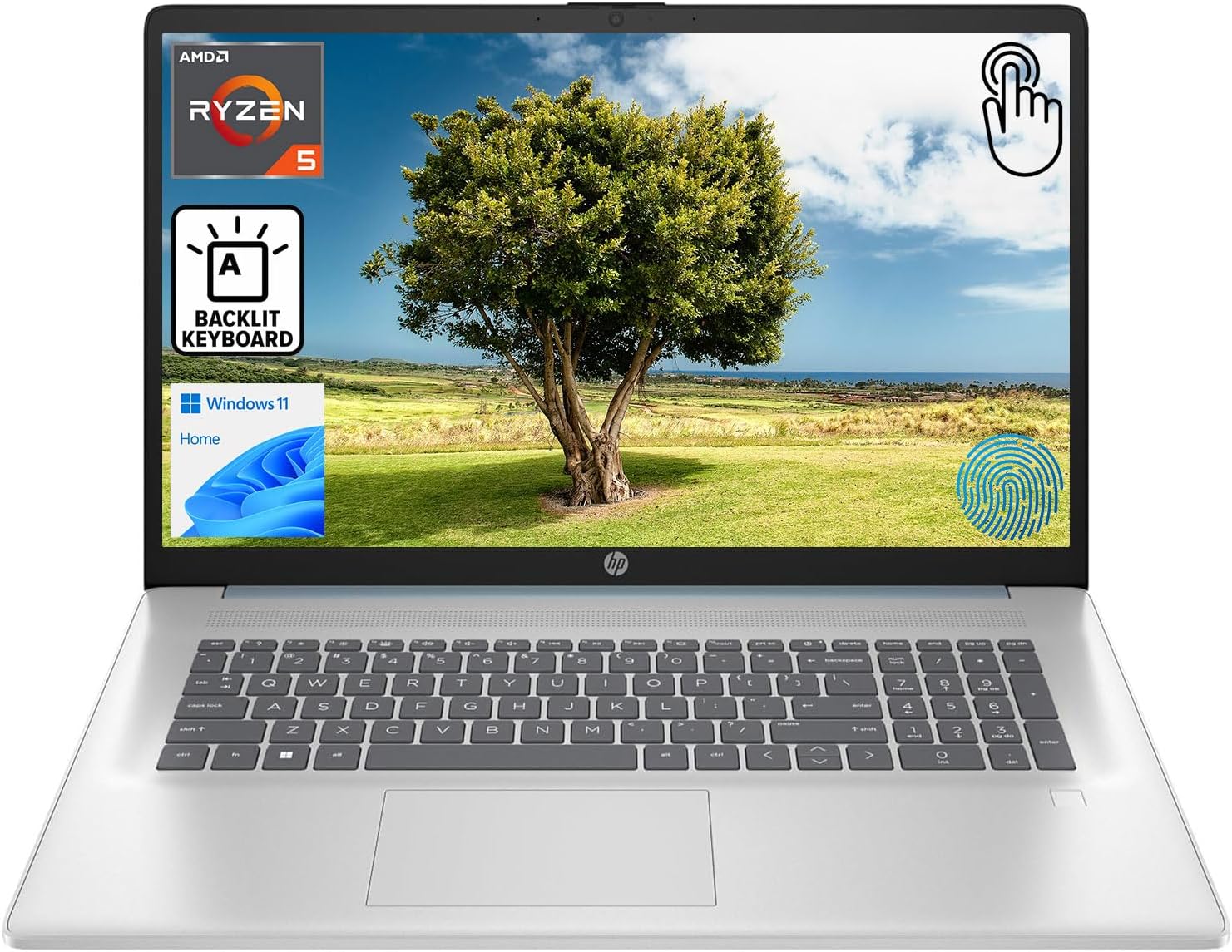 HP 17.3' Touchscreen Laptop for Work and Home, AMD Ryzen 5 7430U, 32GB RAM, 2TB SSD, Webcam, HDMI, Backlit Keyboard, Fingerprint Reader, Wi-Fi 6, Windows 11 Home, Blue