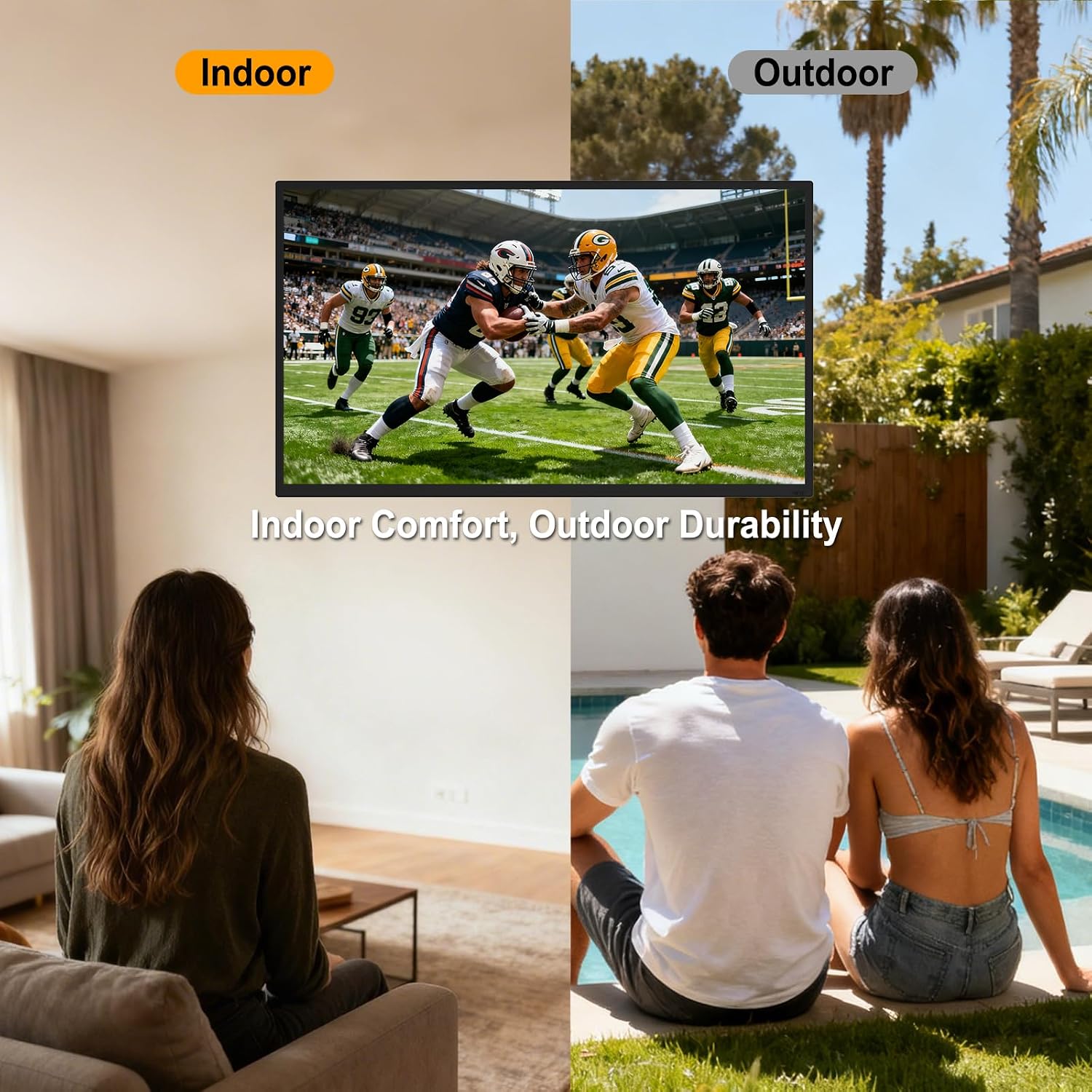 Outdoor TV, 65Inch 4K Outdoor Smart TV, 1000nits High Brightness Outdoor TVs, IP65 Waterproof TV, Voice Assistant Remote, Compatible with Dolby, Wide Viewing Angle Smart TV, Suitable for Partial Sun