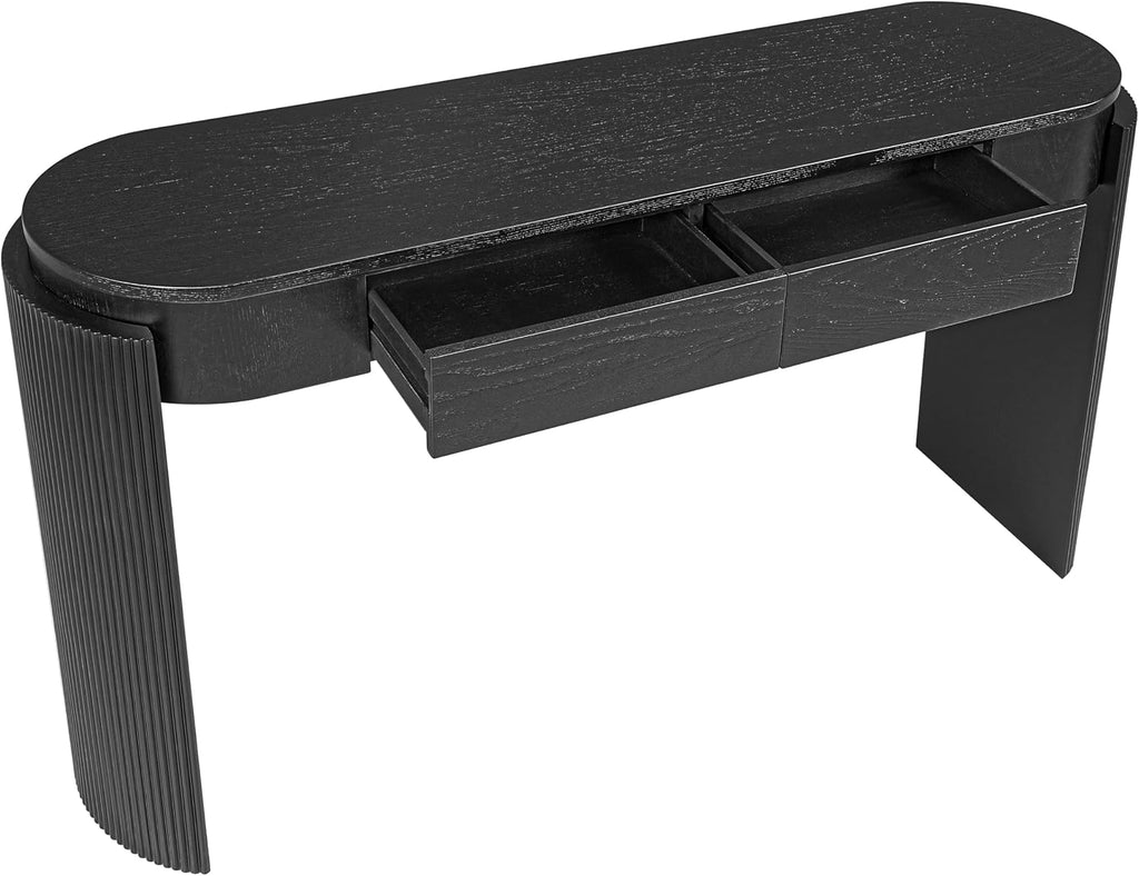 LKTART 55' Sofa Table with Oval Top and 2 Drawers, Entryway Console Table with Fluted Design for Hallway,Foyer,Entry and Living Room (Easy Assembled-Black)