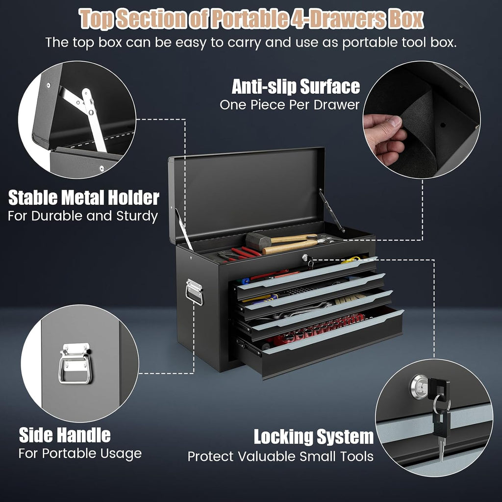 ERGOMASTER Large Rolling Tool-Chest with 6 Drawers Heavy Duty Tool-Cabinet on Wheels Lockable and Lock System for Garage Workshop(28 x 13 x 44'-Black)