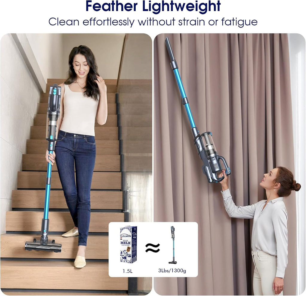 MIUZZY 35,000pa Cordless Vacuum Cleaner, Max 50 Minutes, Lightweight Cordless Cleaners for Home, Stick and Handheld Vacuum for Carpets, Hard Floor, Pet Hair, Cars (Blue)