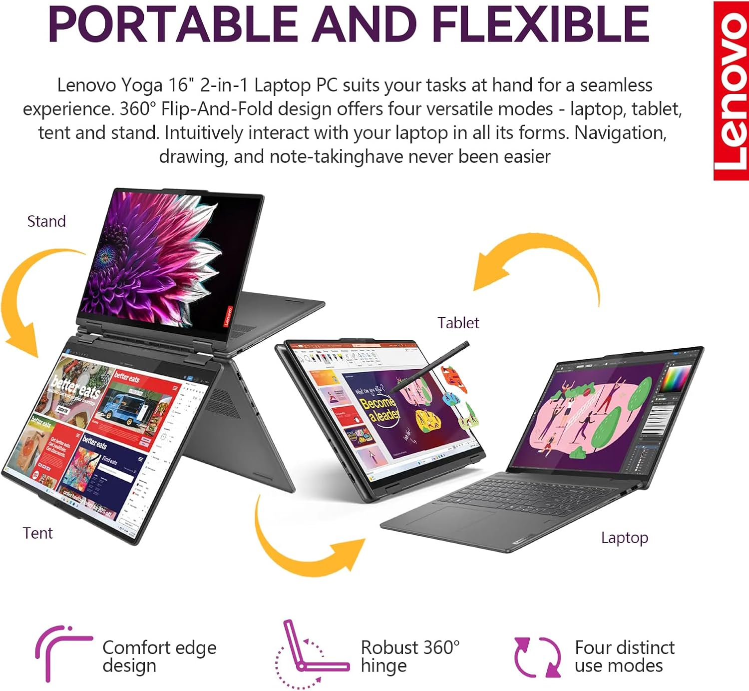 Lenovo 2025 Yoga 7i 2 in 1 Laptop Touchscreen|16' FHD+ 360 Foldable Touch Screen Convertible|Intel Core Ultra 7, 16GB DDR5 RAM 1TB SSD+512GB Portable SSD|Windows 11 Pro Lifetime Office|Backlit|FP