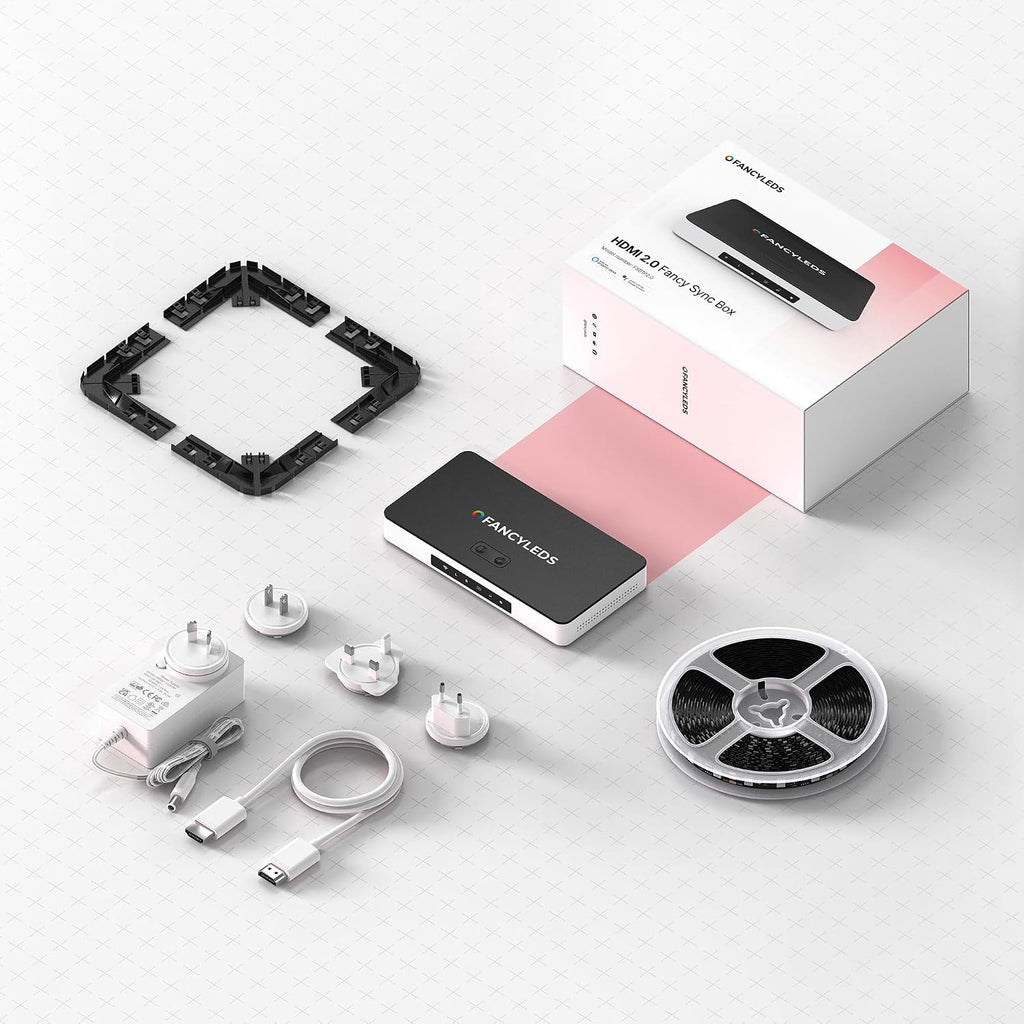Fancy Sync Box Ambient TV Backlighting Syncing Box HDMI 2.0 All TV Sizes Fancyleds (70' to 90')