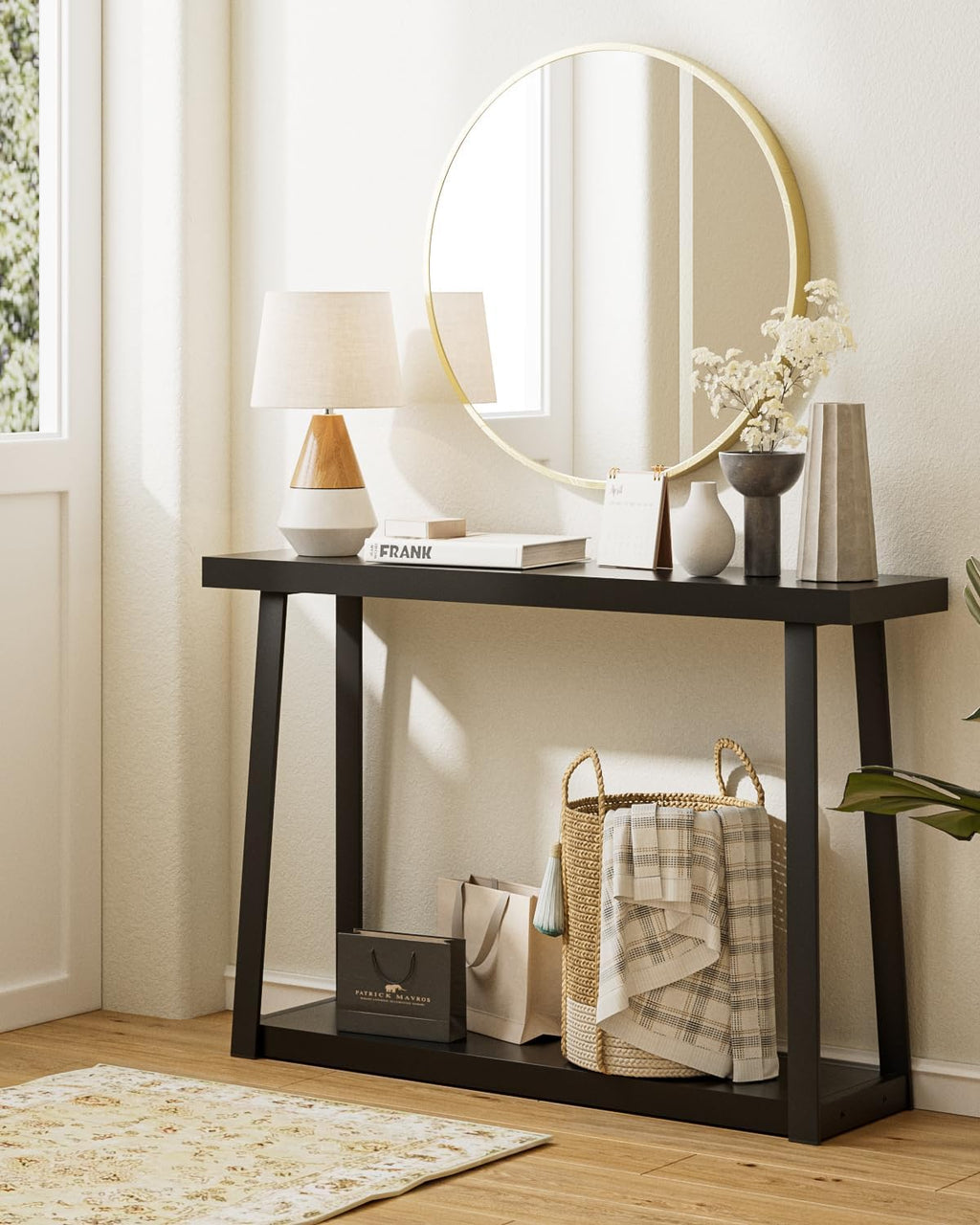 Masupu Console Table with Storage, Sofa Table with Shelf, Narrow Entryway Table for Hallway, Behind The Couch, Living Room, Foyer, Black