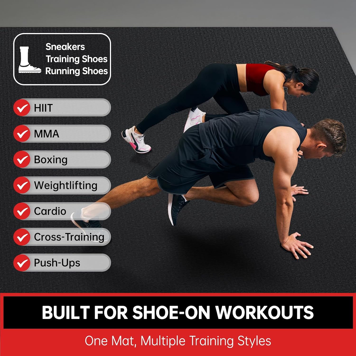 GymCope Large Exercise Mat for Home Workout,12'x6'/10'x6'/9'x6'/8'x6'/7'x5'/6'x4' (7mm) Extra Thick Workout Mat, High-Density Gym Mat for Cardio, Jump Rope, MMA, Weights (Shoe-Friendly)